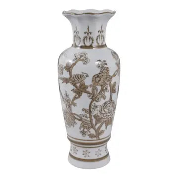 Brown & White Ceramic Bird Vase