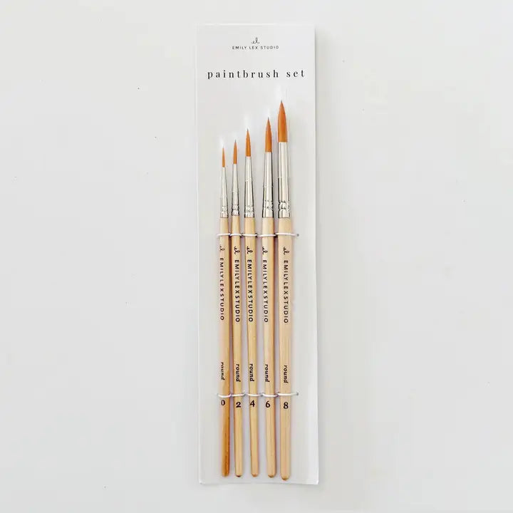 Watercolor Paintbrush Set of Five Wood Brushes