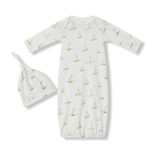 Organic NB Gown & Hat Sailboat Melody