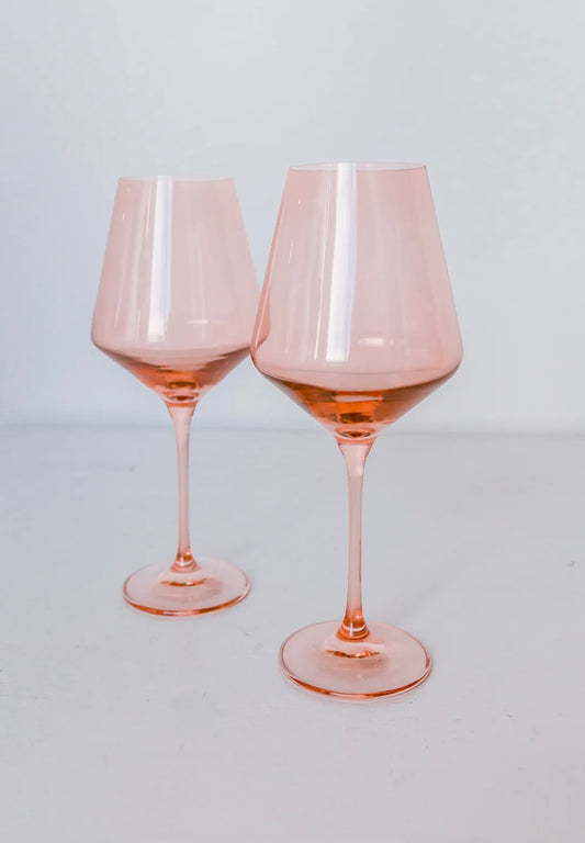 Blush Pink Stemmed Wine S/2