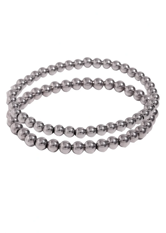 M/L Silver Beaded Bracelet Stack