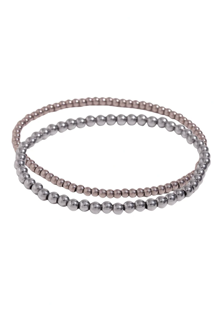 S/M Silver Beaded Bracelet Stack