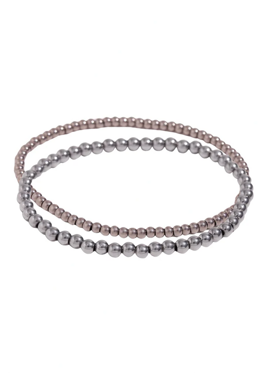 S/M Silver Beaded Bracelet Stack