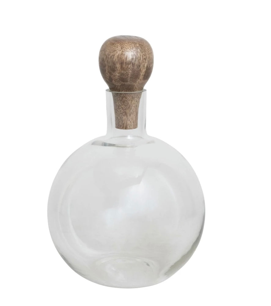 Round Glass Decanter With Wood Top