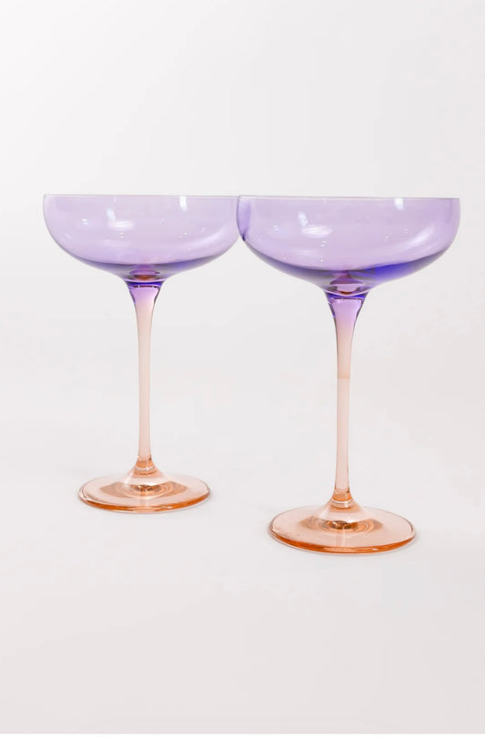Colorblock Lavender and Blush Pink Champagne Coupe S/2