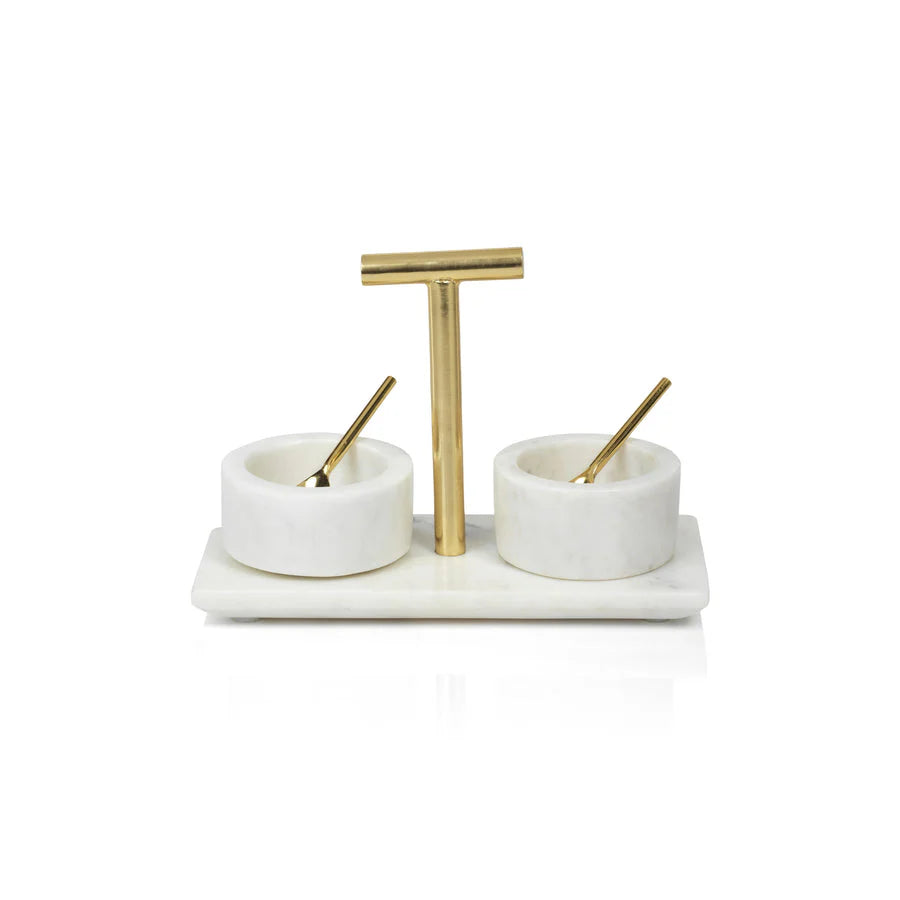 Marble Condiment Set/2 Bowls with Spoon