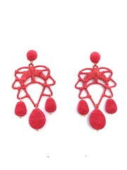 Red Cord & Rattan Lotus Drop Earrings
