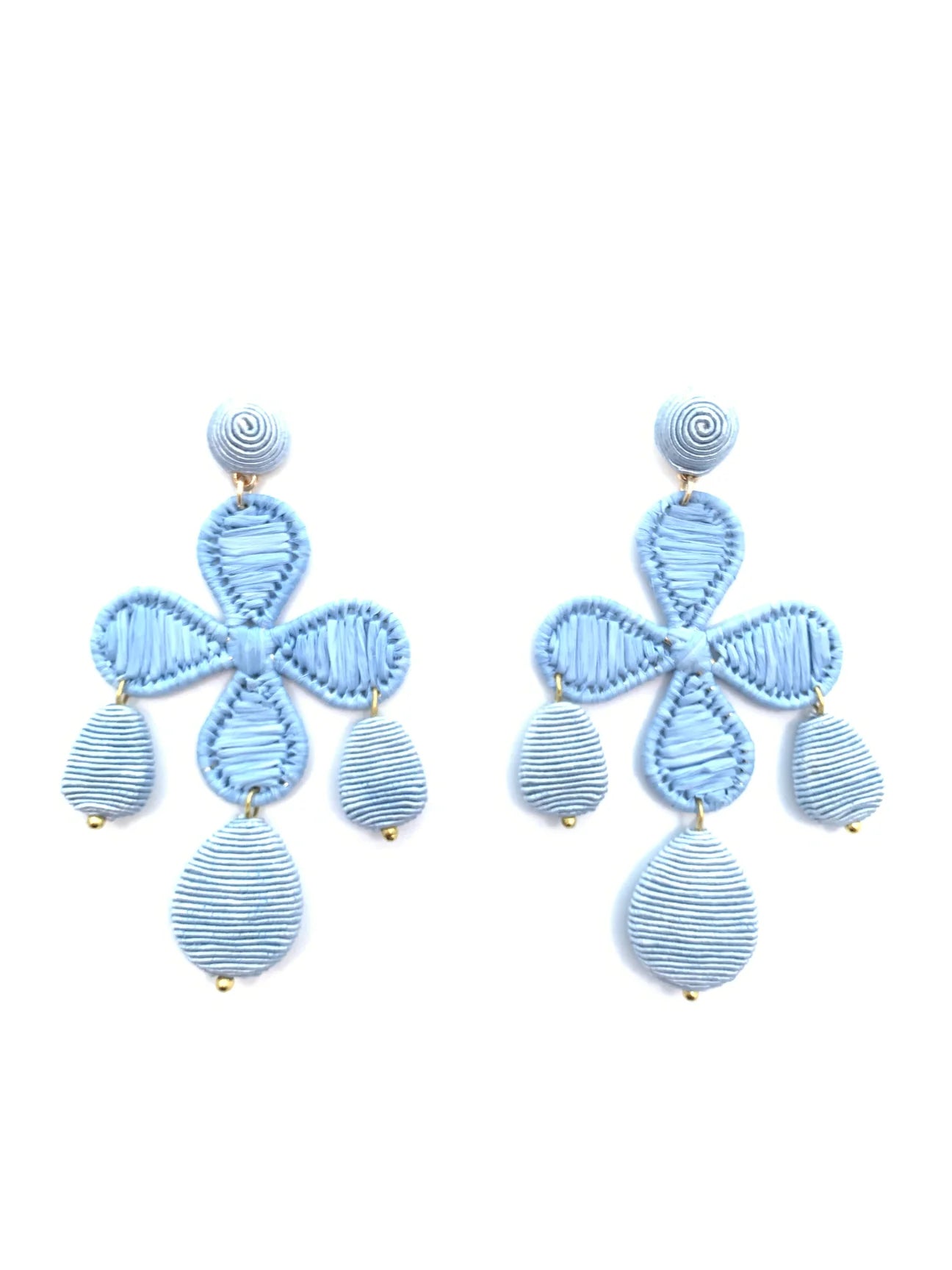 Chambray Blue Cord & Rattan Quatrefoil Drop Earrings