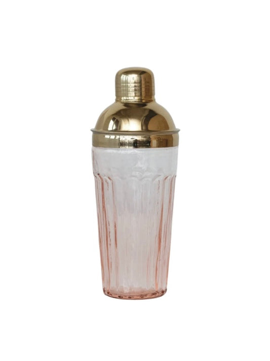 Glass Cocktail Shaker w/Stainless Steel Top, Pink&Gold Finish