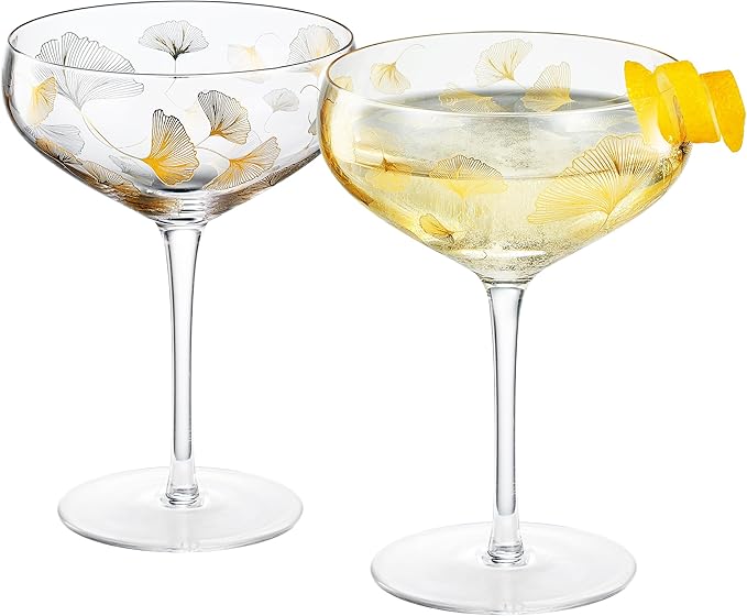 Vintage Ginkgo Leaf Champagne Coupes Set of 2
