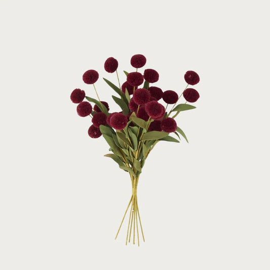 Burgundy Pompom Pick w/Green Eva Leaves