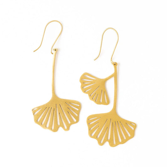 Amelia Ginko Leaf Earrings Brass