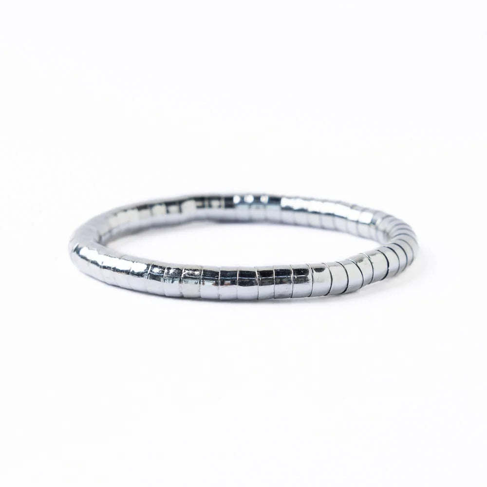 Lucille Round Bead Stretch Bracelet Silver