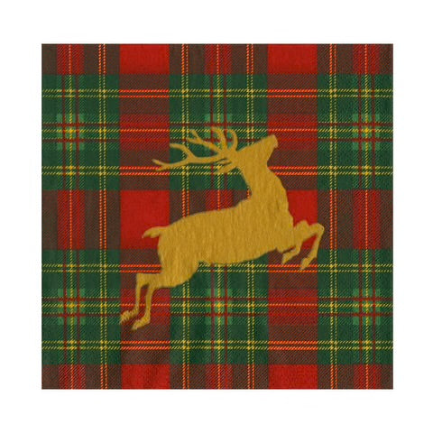 Reindeer Tartan Red Luncheon Napkin