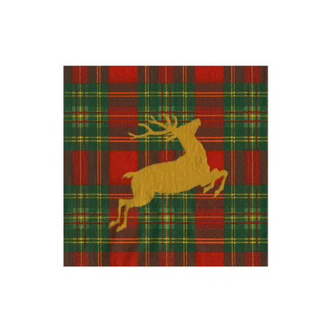 Reindeer Tartan Red Cocktail Napkin