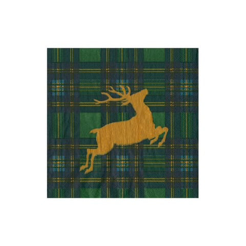 Reindeer Tartan Green Cocktail Napkin