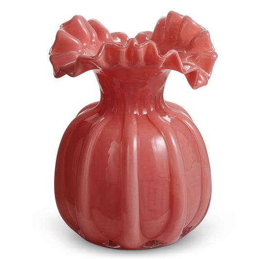 9” Pink Ruffle Vase