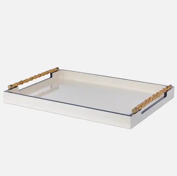 Coco Cay Lacquered Tray w/Bamboo Handles Silk Linen
