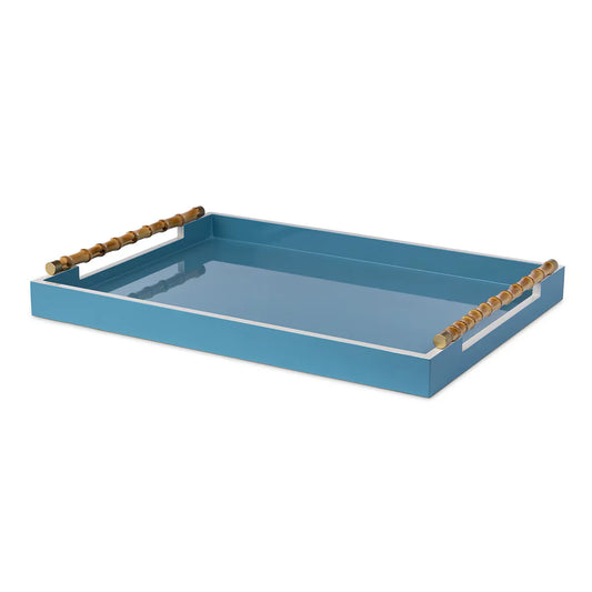 Coco Cay Lacquered Tray w/ Bamboo Handles Mistral Blue