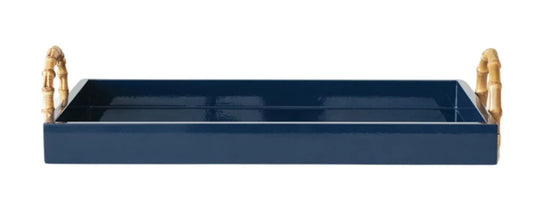 Navy Lacquered Tray w/ Bamboo Handles