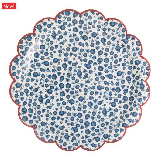 Blue Ditsy Floral Paper Plate