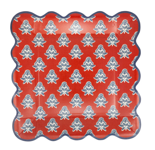 Red Block Paper Plate 9"