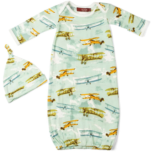 Organic NB Gown & Hat Vintage Planes