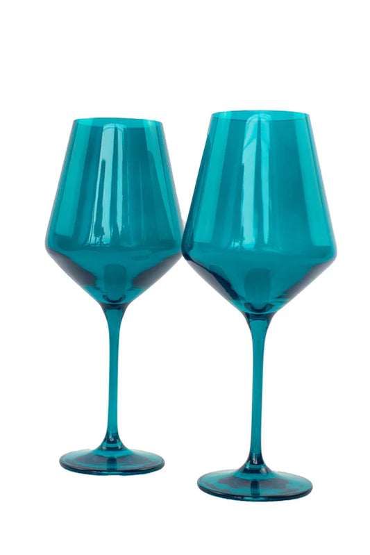 Teal Stemmed Wine S/2