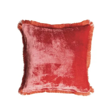 20” Square Fabric Pillow w/Eyelash Fringe-Berry Color