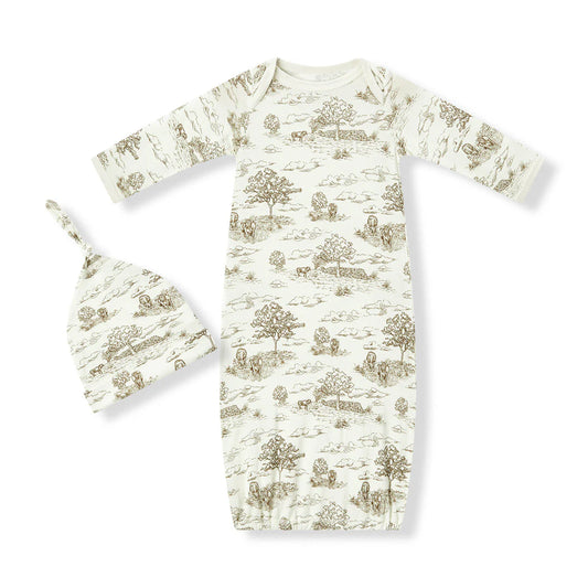 Country Toile Gown and Hat Set 0-3M