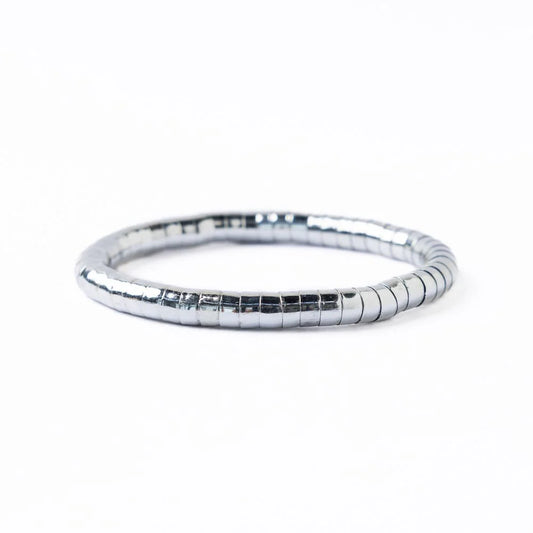Lucille Round Bead Stretch Bracelet Silver