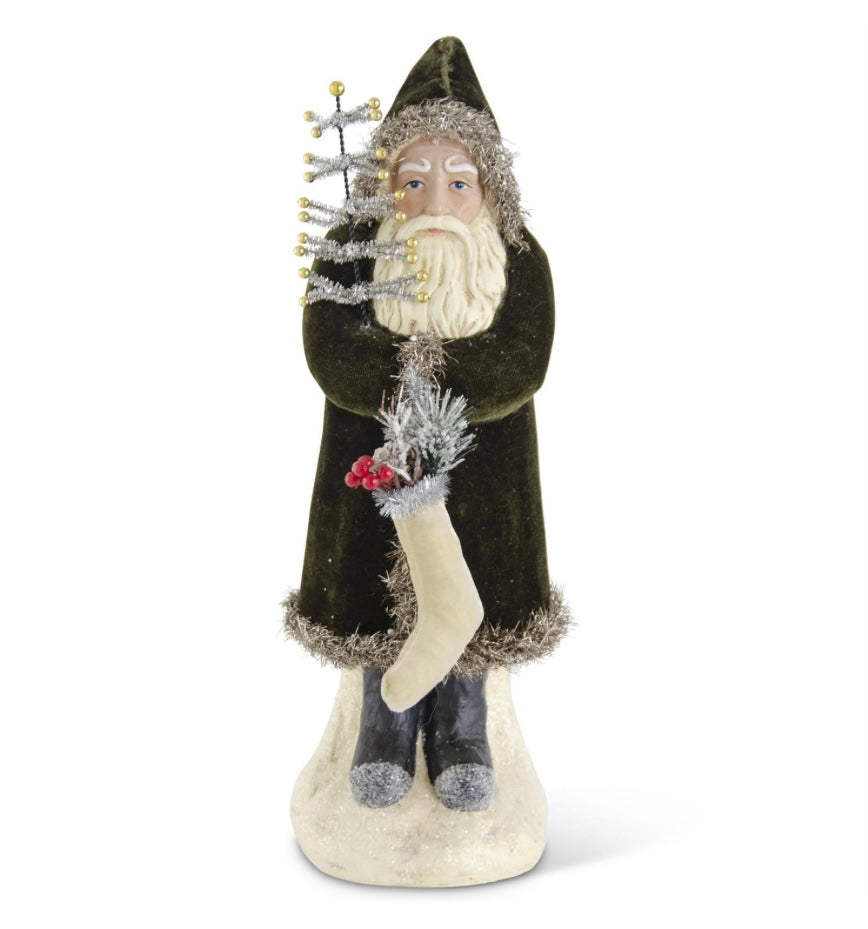 Santa w Dark Green Coat 16.75”
