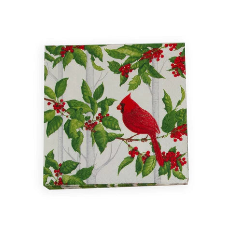 Holly and Songbirds White\Silver Cocktail Napkin