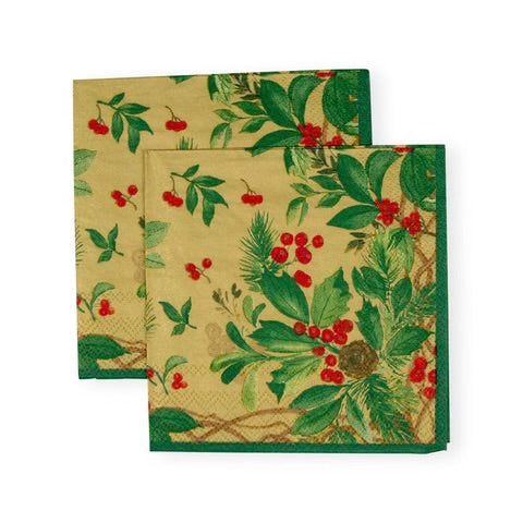 Holly Chintz Gold Cocktail Napkin