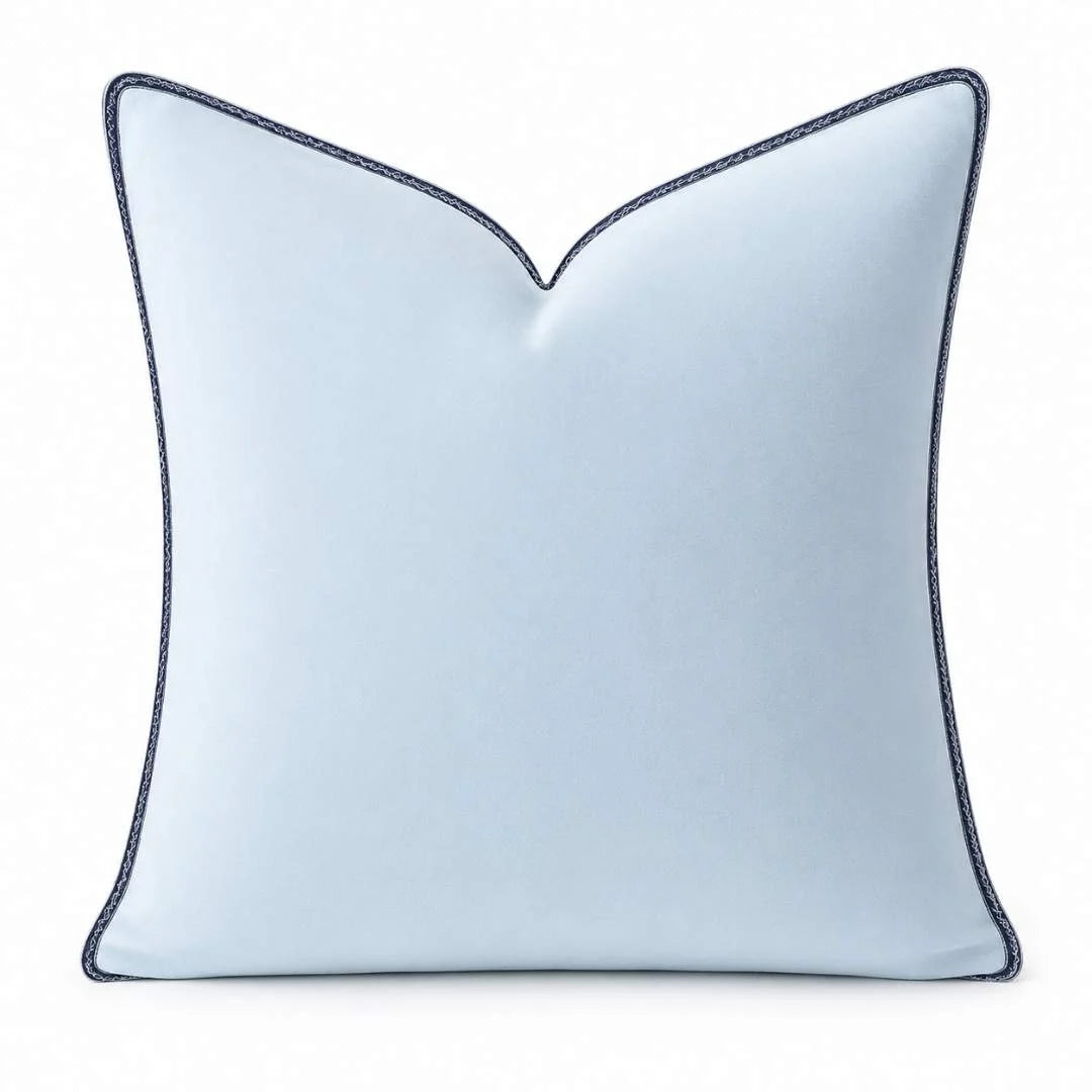 Light Blue Velvet Pillow with Navy Embroidery