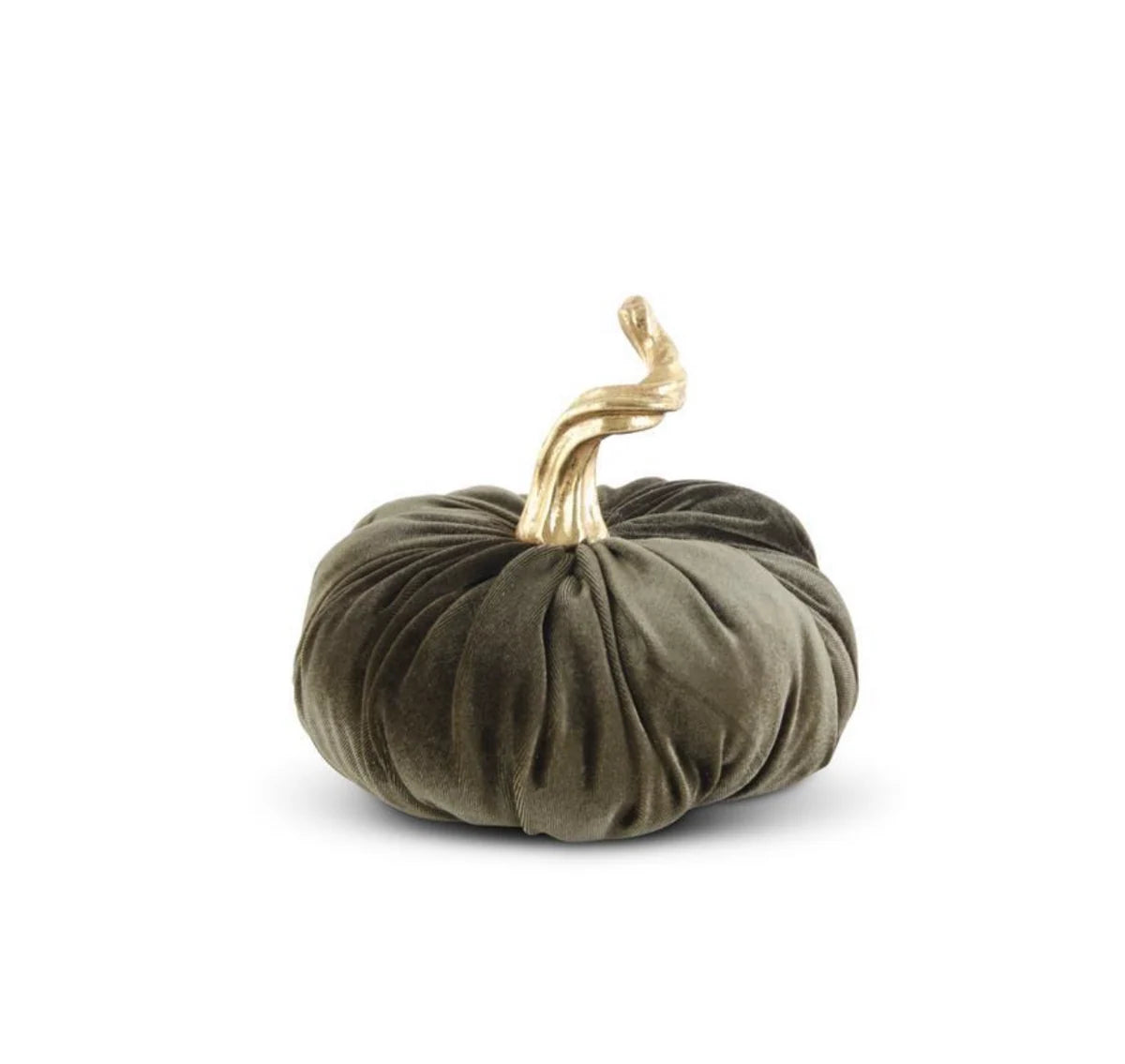 10in Green Velvet Stuffed Pumpkin w/ Twisted Gold Stem