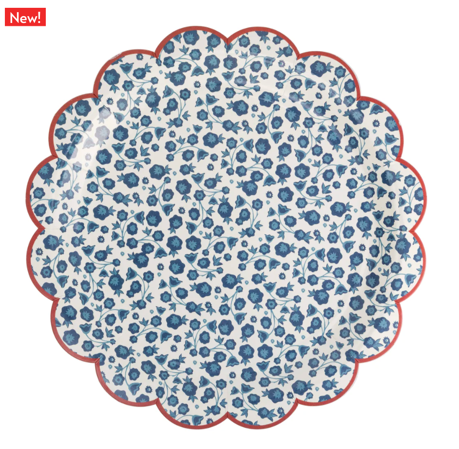 Blue Ditsy Floral Paper Plate