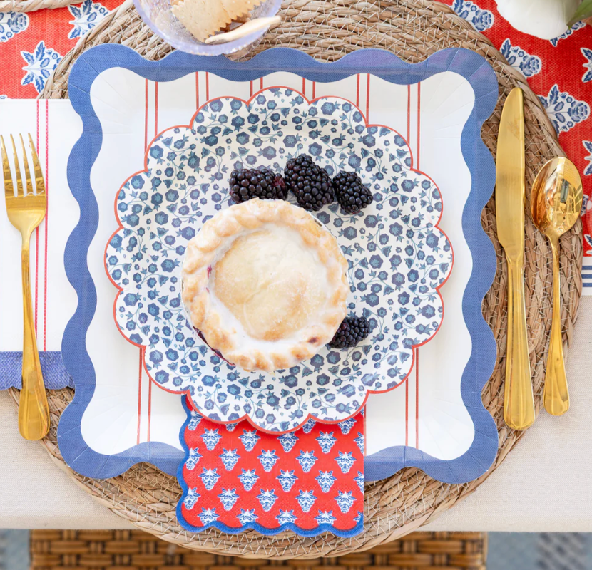 Blue Ditsy Floral Paper Plate