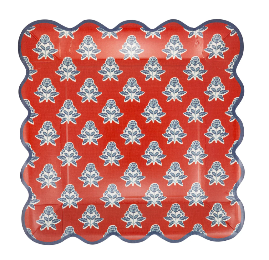 Red Block Paper Plate 9"
